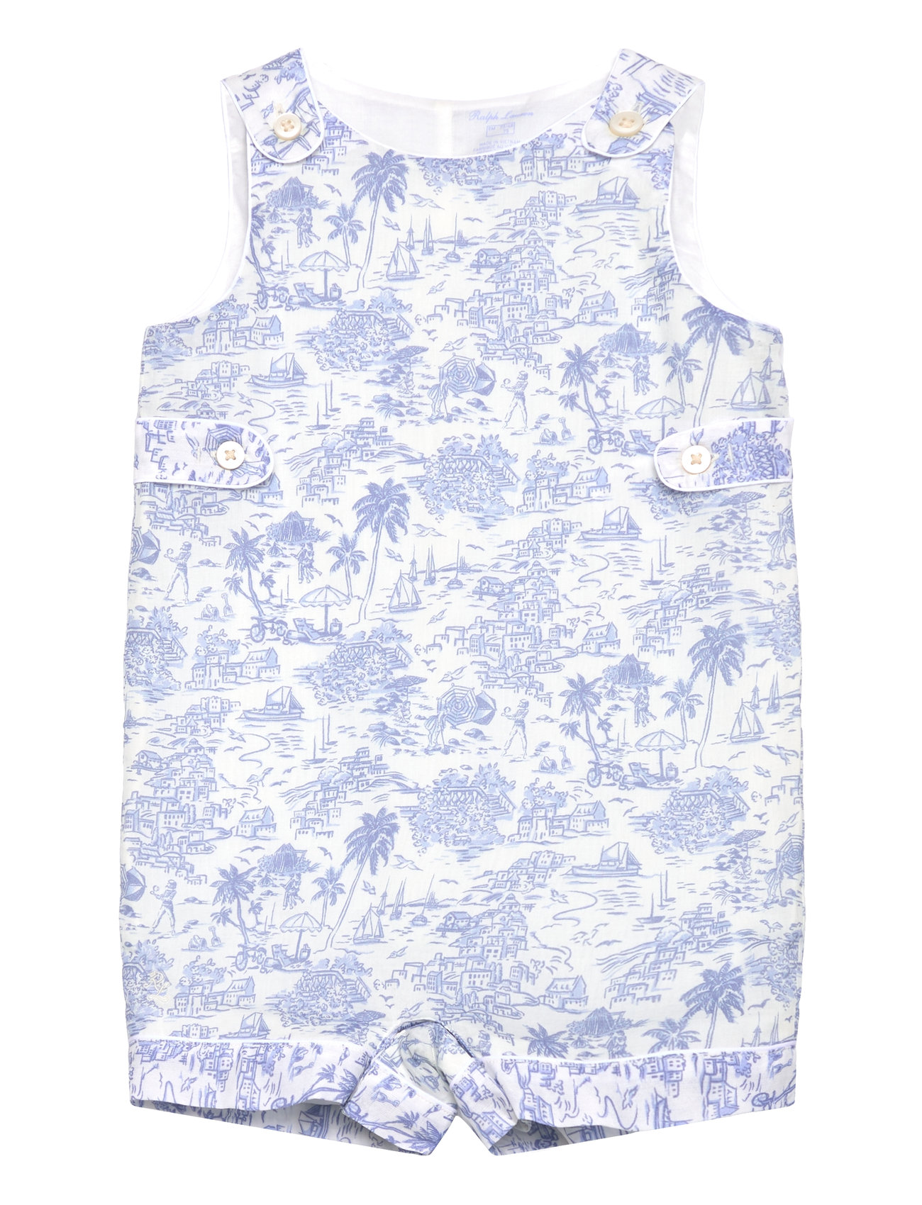 Ralph Lauren Baby Riviera Toile Cotton Overall & Hat Set Blå