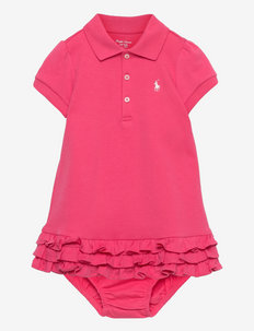 Ruffled Cotton Polo Dress & Bloomer - short-sleeved baby dresses - hot pink