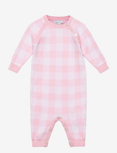Gingham Cotton Sweater Coverall - długi rękaw - pink grand gingha
