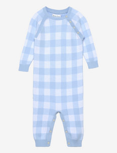 Gingham Cotton Sweater Coverall - long-sleeved - blue grand gingha