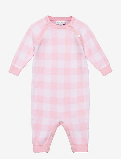 Gingham Cotton Sweater Coverall - long-sleeved - pink grand gingha