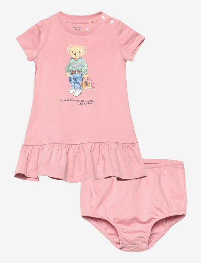 Polo Bear Jersey Tee Dress & Bloomer - kurzärmelige babykleider - adirondack rose