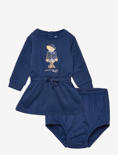 Polo Bear Fleece Dress & Bloomer - long-sleeved baby dresses - french navy