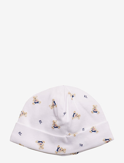Polo Bear Cotton Interlock Hat - baby hats - white/blue multi