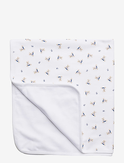 Polo Bear Cotton Blanket - blankets - white/blue multi