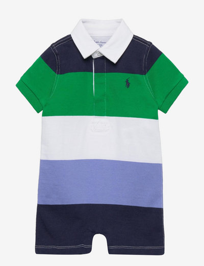 Striped Cotton Rugby Shortall - short-sleeved - cruise green mult