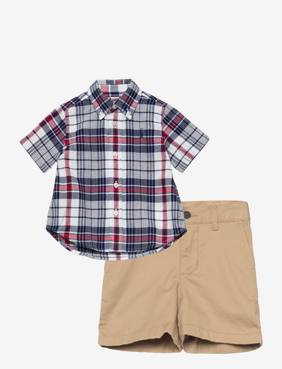 Madras Short-Sleeve Shirt & Short Set - sets with long-sleeved t-shirt - 5612 blue/red/mul