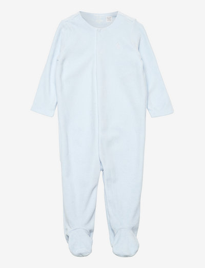 Velour Footed Coverall - sovedresser - beryl blue