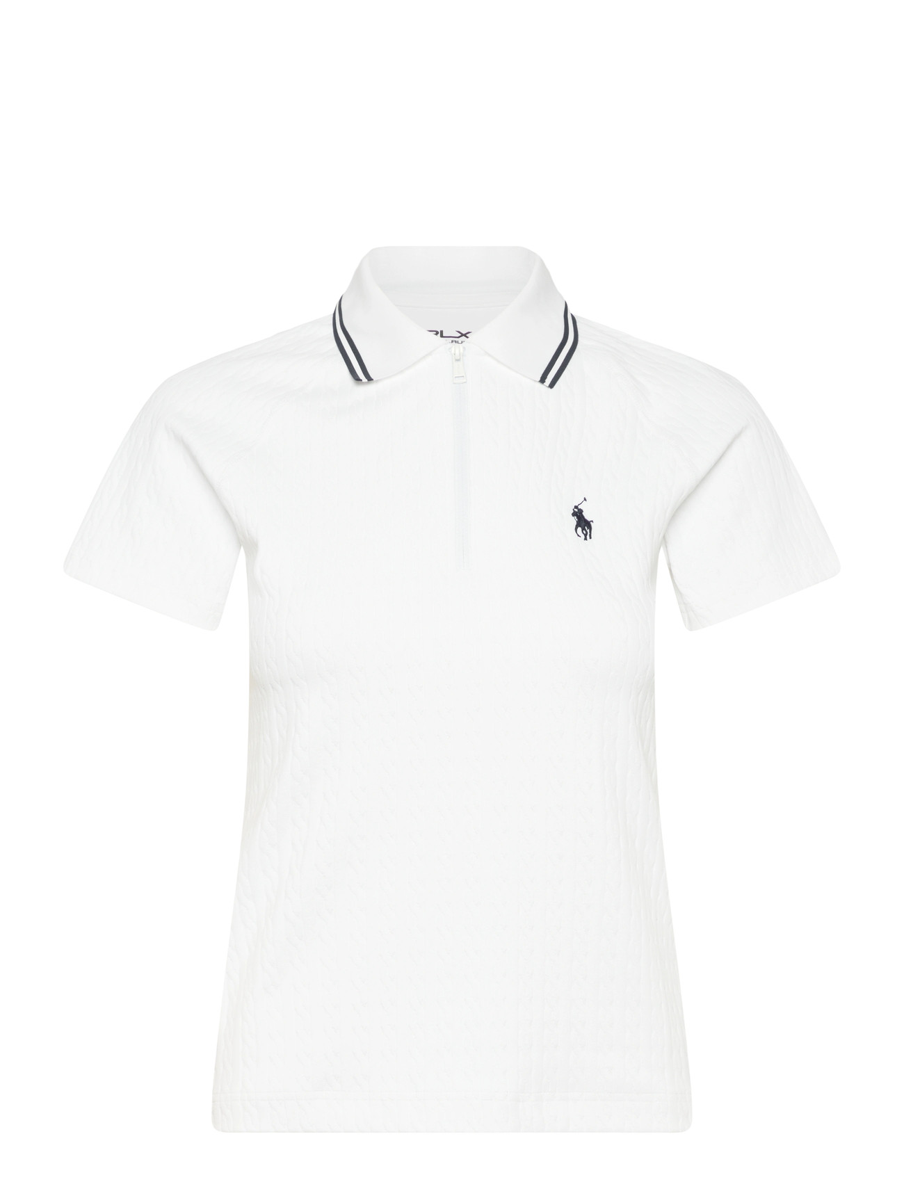 Ralph Lauren Golf Cable Jacquard Quarter-Zip Polo Shirt, L, White, Sports Overdele & T-shirts > Sport Polos, Dame