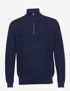 Cotton-Blend Mockneck Sweater - truien met halve rits - french navy