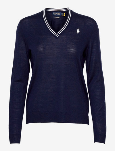 Merino Wool V-Neck Golf Sweater - jumpers - french navy/pure