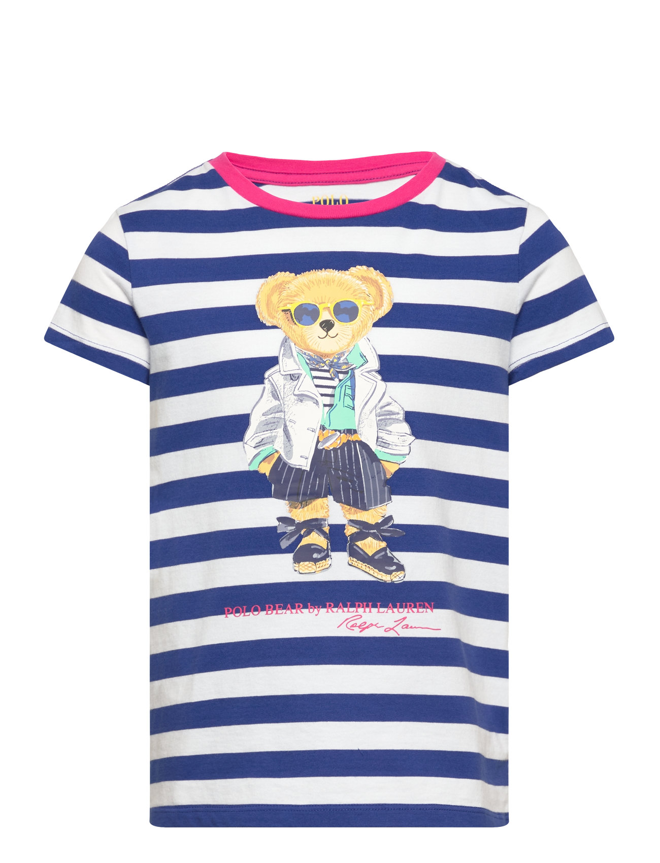 Striped Polo Bear Cotton Jersey Tee Tops T-Kortærmet Skjorte Blue Ralph Lauren Kids