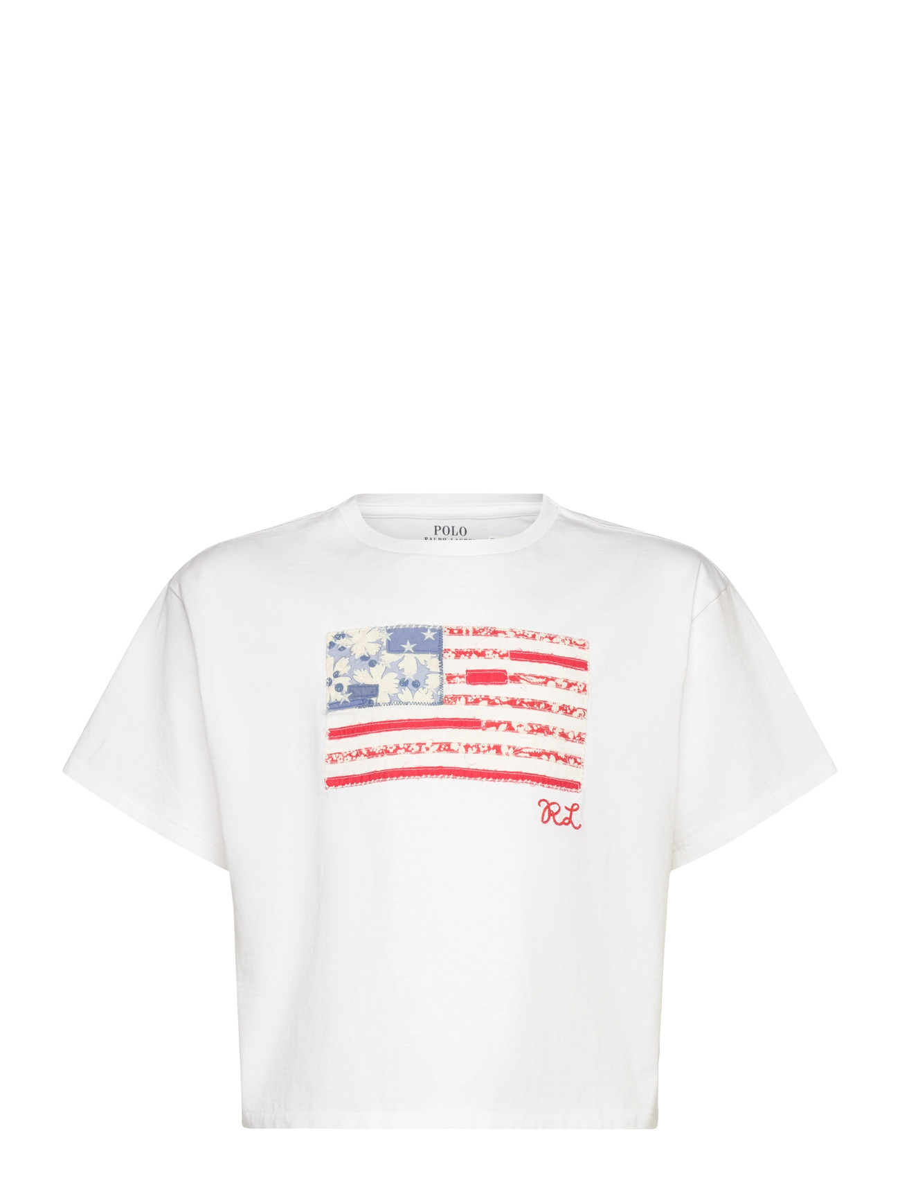 Ralph Lauren Kids Floral Flag Cotton Jersey Boxy Tee, 132-140, White, T-Shirts > Kortærmede, Børn