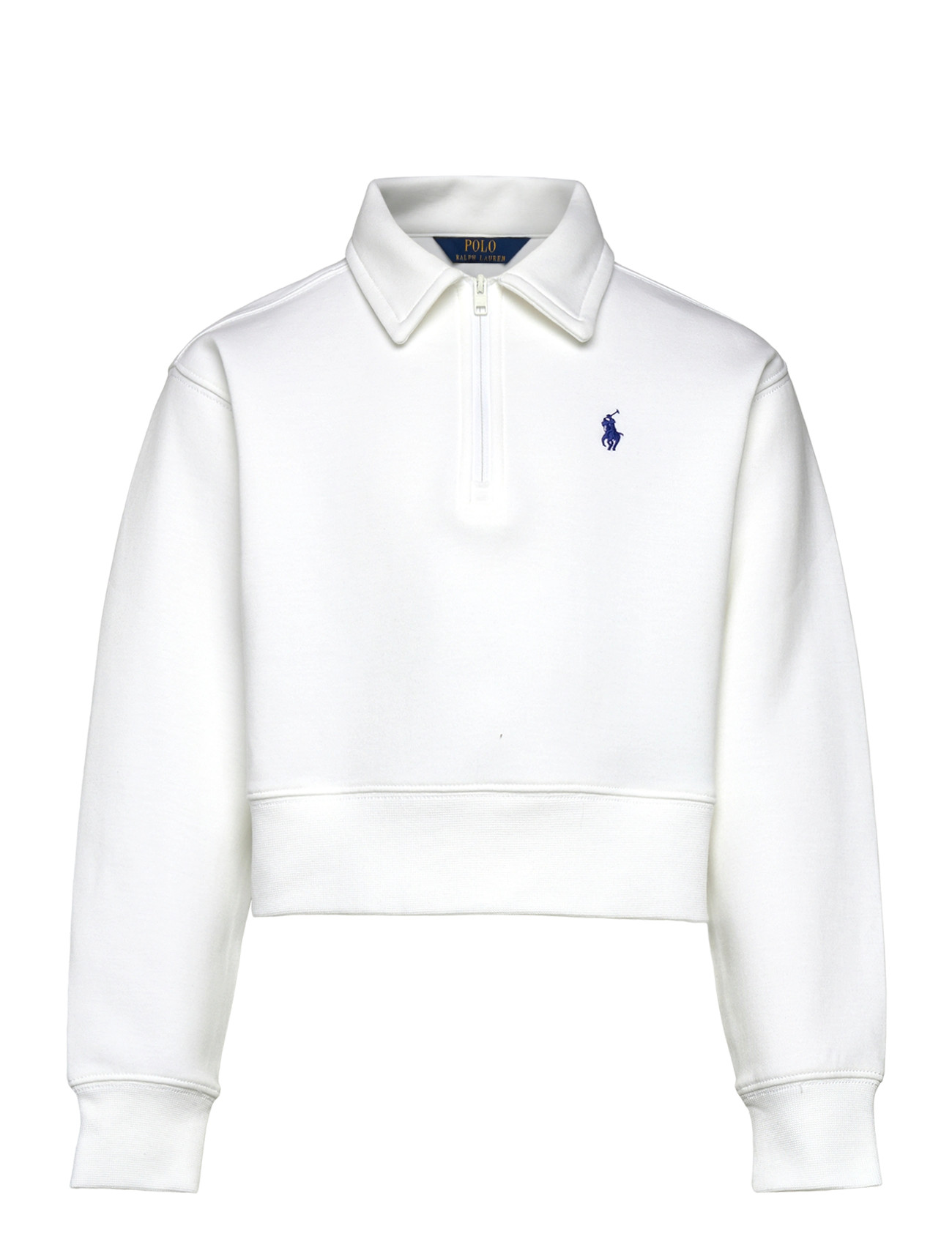 Ralph Lauren Kids Double-Knit Collared Boxy Sweatshirt, 129-130, White, Sweatshirts & Hættetrøjer > Sweatshirts, Børn
