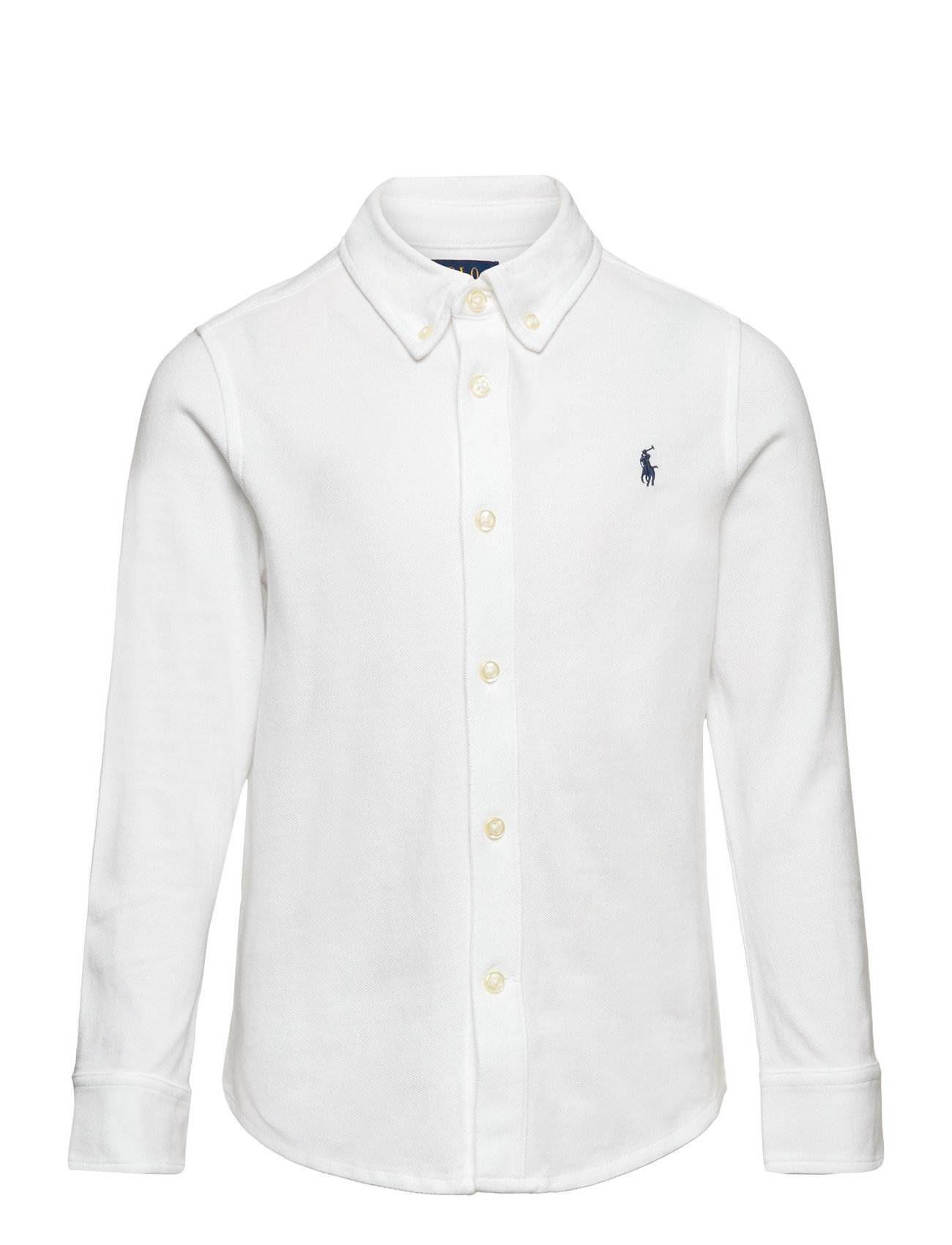 Featherweight Cotton Mesh Shirt Tops Shirts Long-sleeved Shirts White Ralph Lauren Kids