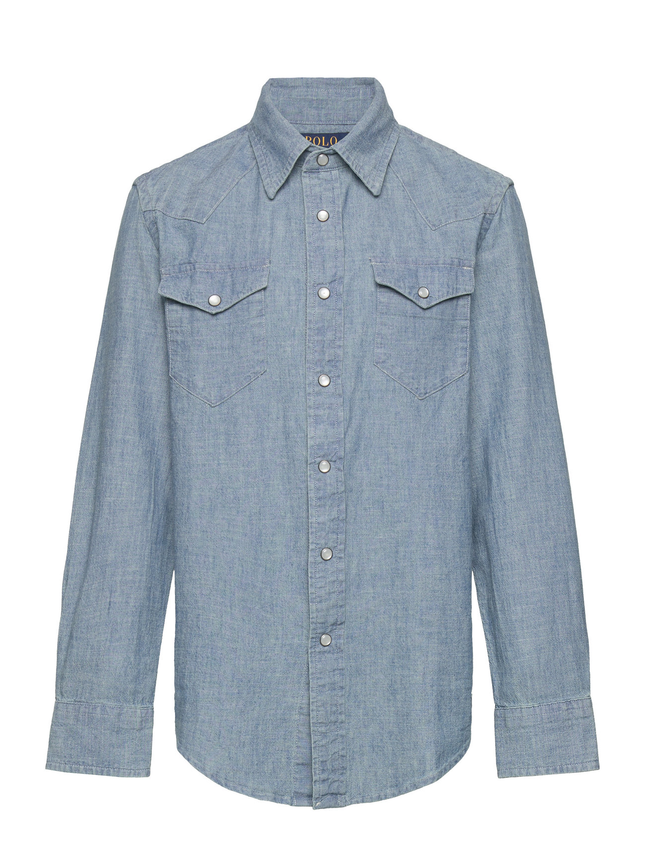 Cotton Chambray Western Shirt Tops Shirts Long-sleeved Shirts Blue Ralph Lauren Kids