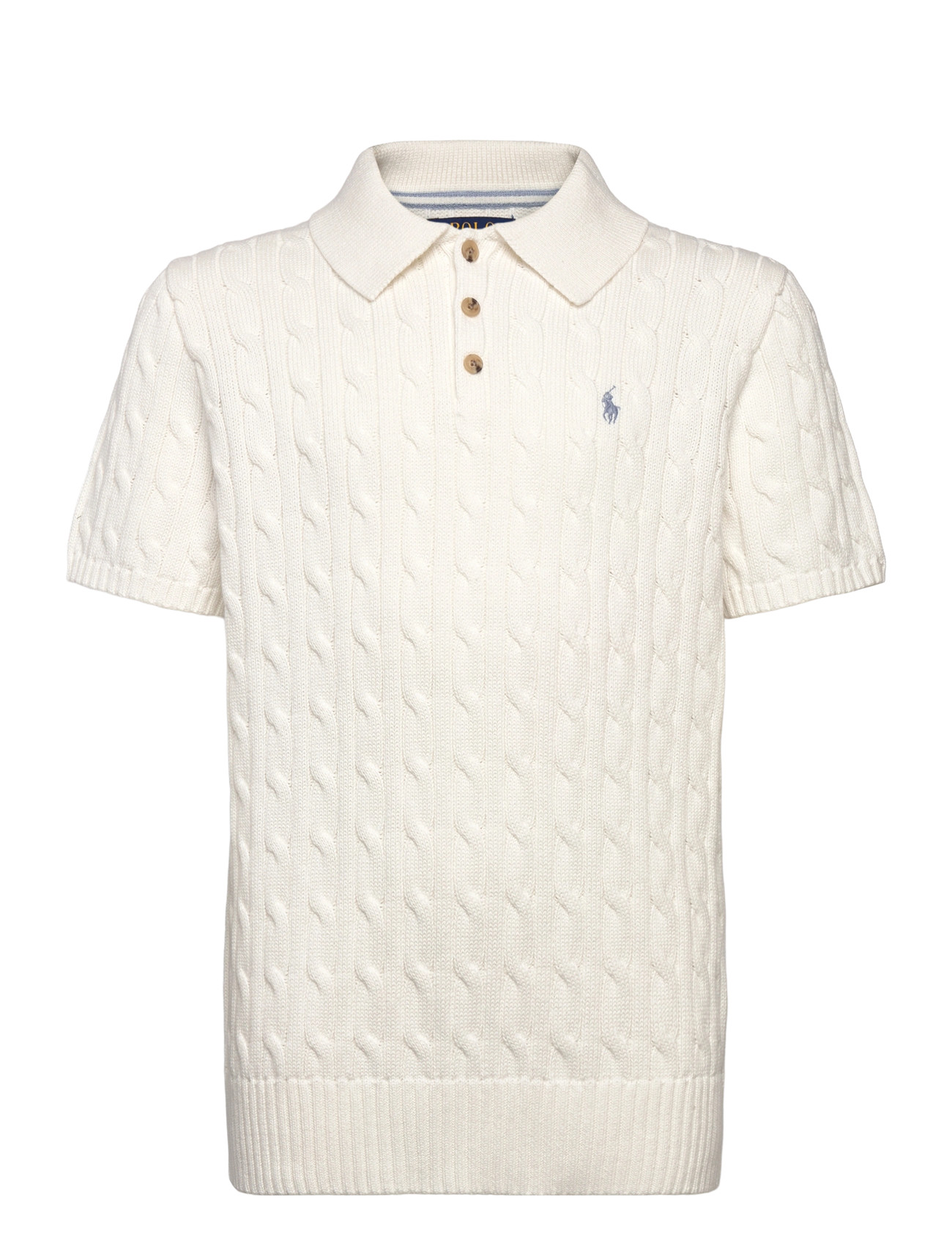 Ralph Lauren Kids Cable-Knit Cotton Polo-Collar Sweater, 150-161, Cream, Poloshirts > Poloshirts Med Korte Ærmer, Børn