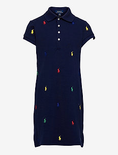 Polo Pony Stretch Mesh Polo Dress - short-sleeved casual dresses - french navy