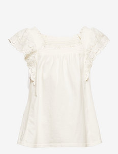 Embroidered Cotton Jersey Top - bluzki i tuniki - deckwash white