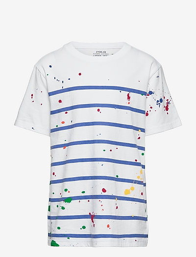 Paint-Splatter Striped Cotton Tee - mynstrað stuttermabolur - white multi