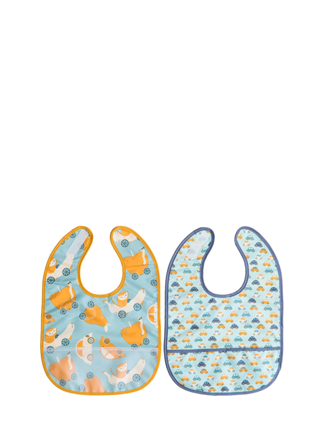 Bibs, Cars, 2 Pcs, Yellow/Blue Baby & Maternity Baby Feeding Bibs Sleeveless Bibs Multi/patterned Rätt Start