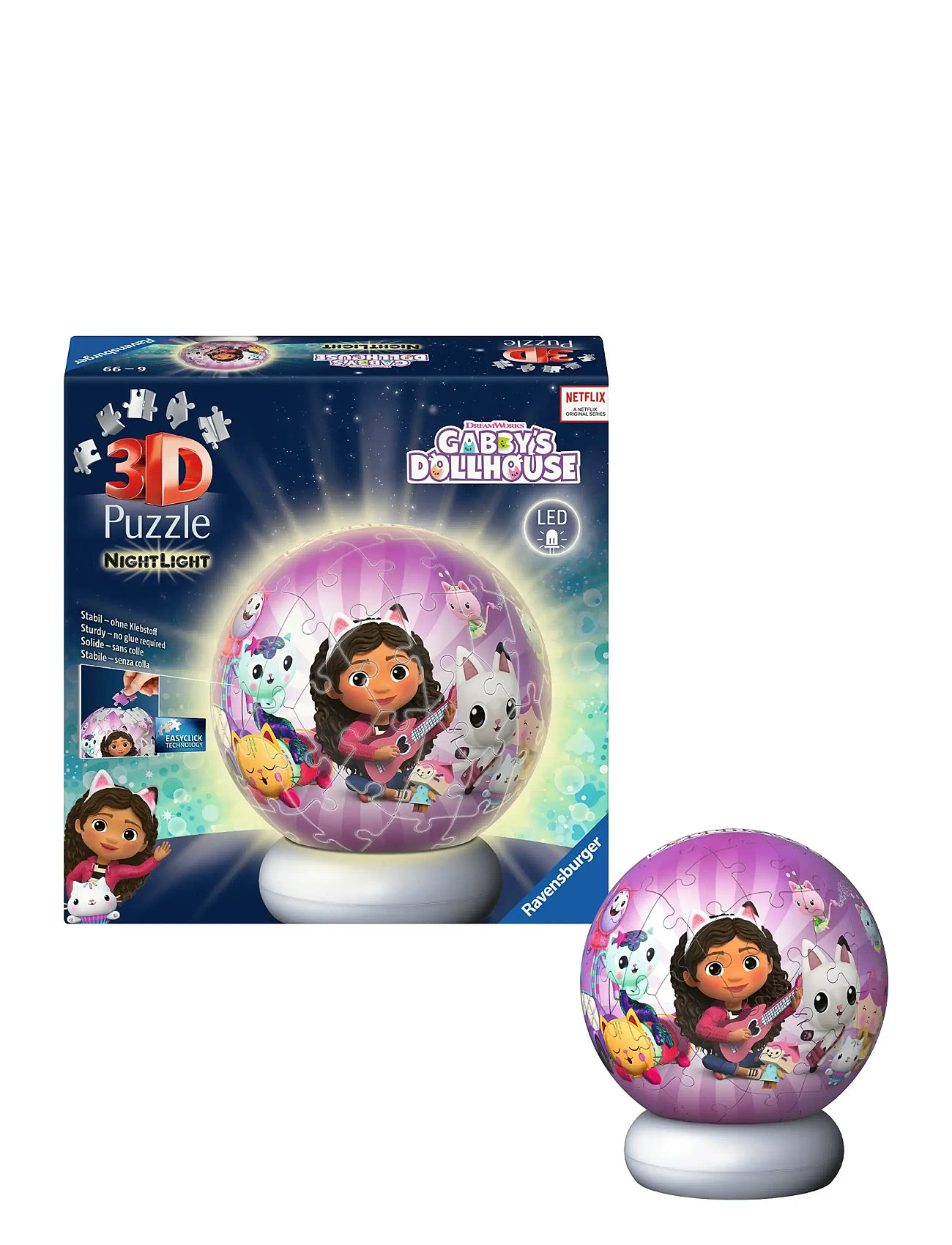 Ravensburger Puzzle-Ball Nightlight Gabby's Dollhouse 72P, One Size, Purple, Puslespil > 3D-Puslespil, Børn