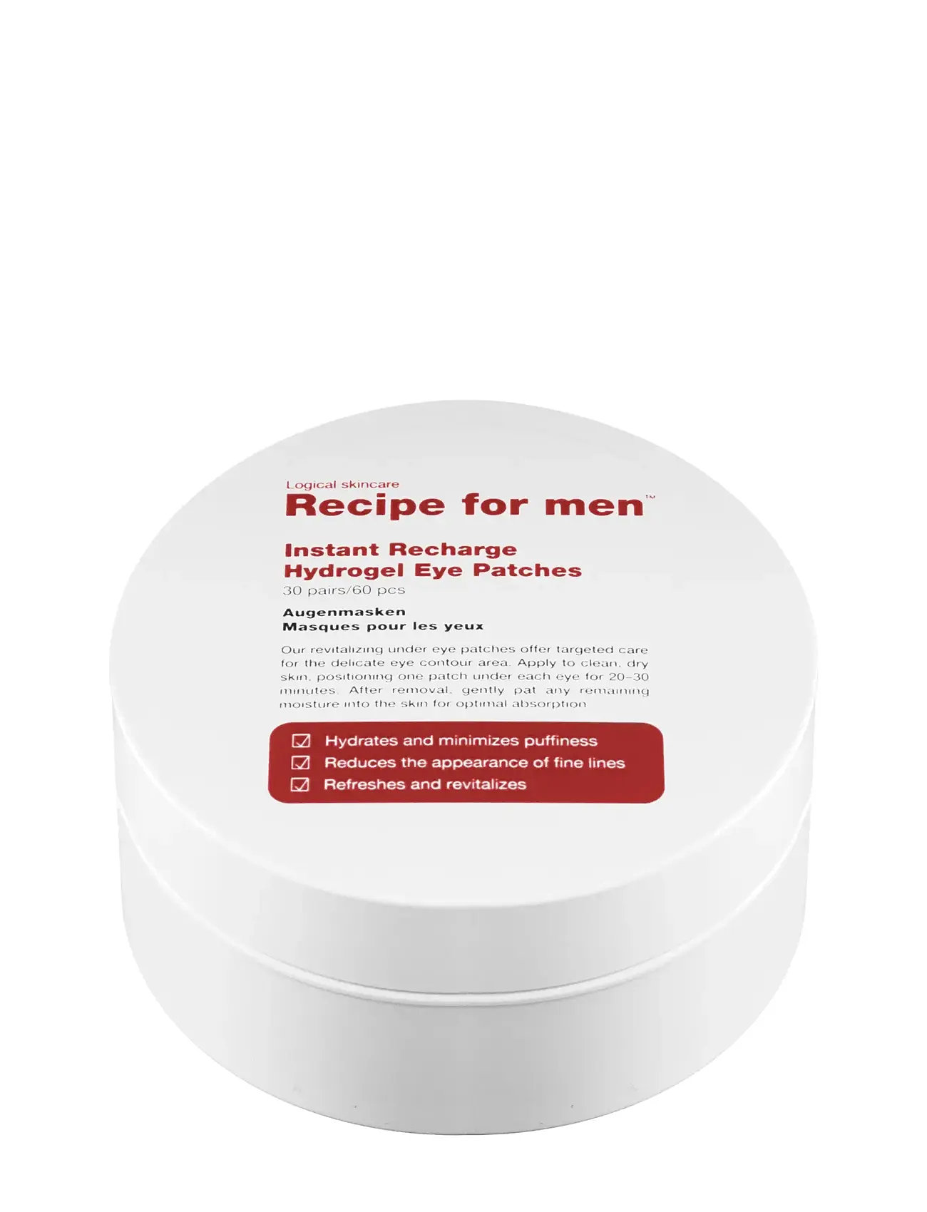 Recipe for Men Instant Recharge Hydrogel Eye Patches, 85 ml, Nude, Ansigt > Øjencreme, Herre