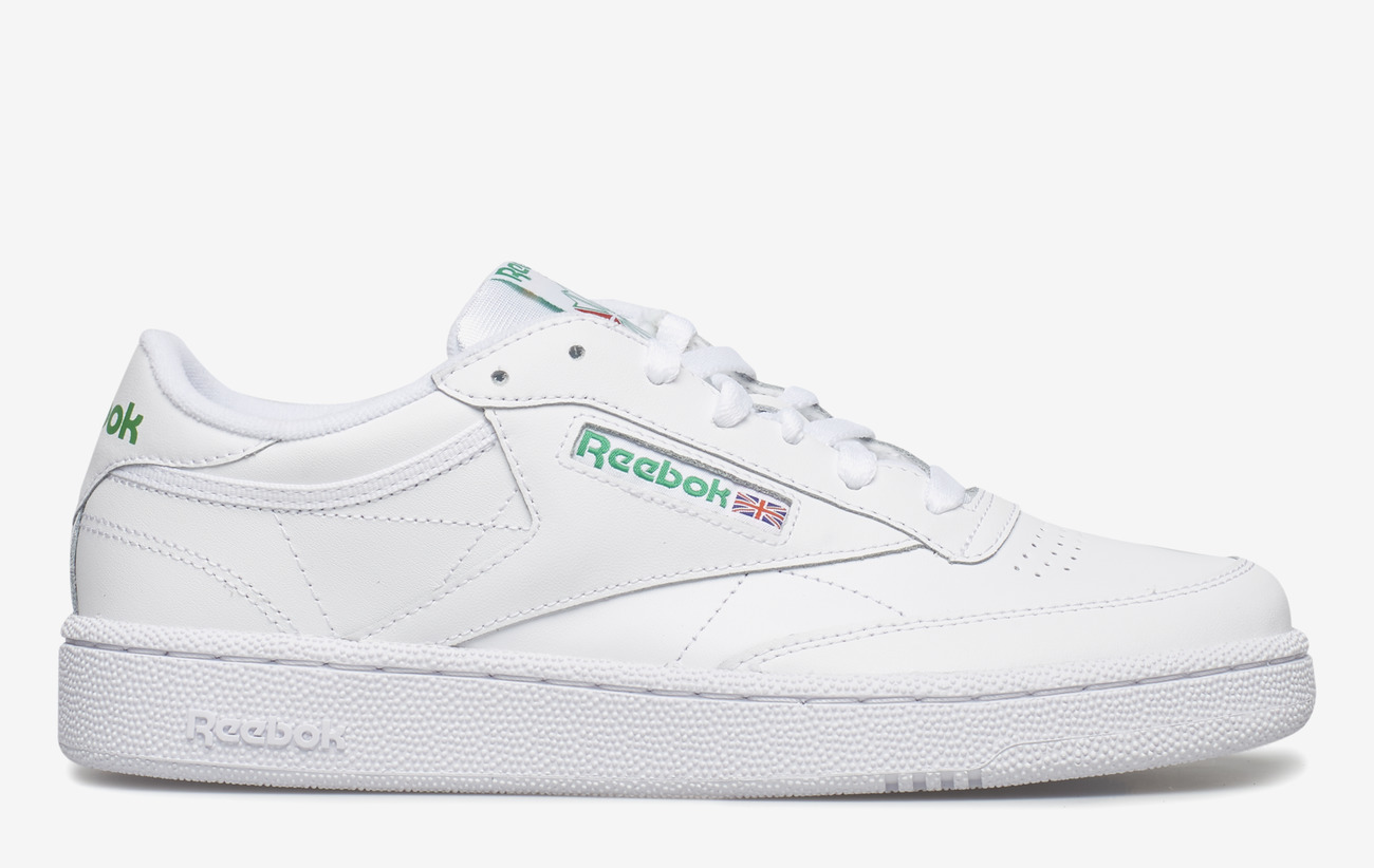 white and green reebok classics