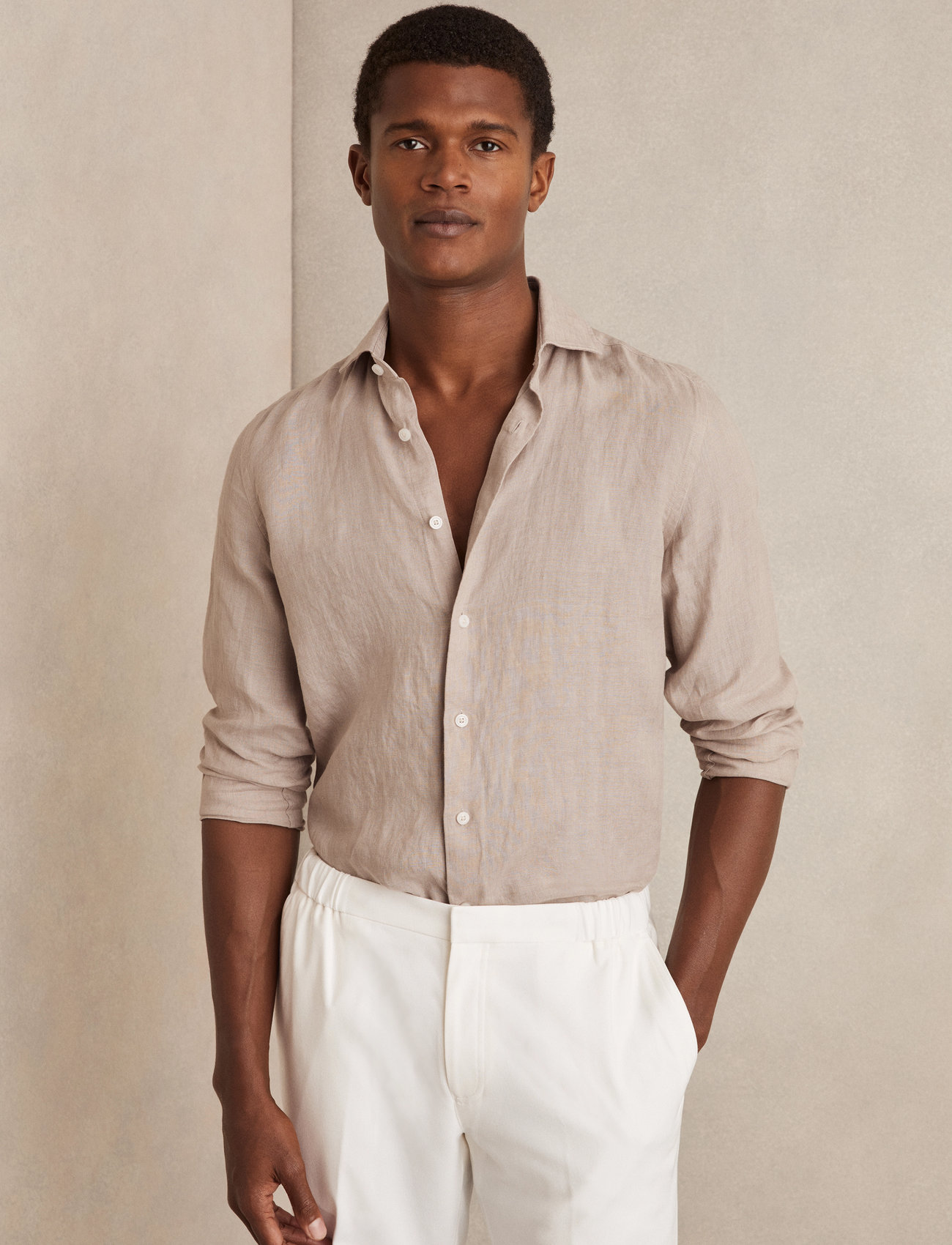 Reiss Ruban, M, Beige, Skjorter > Skjorter I Hør, Herre