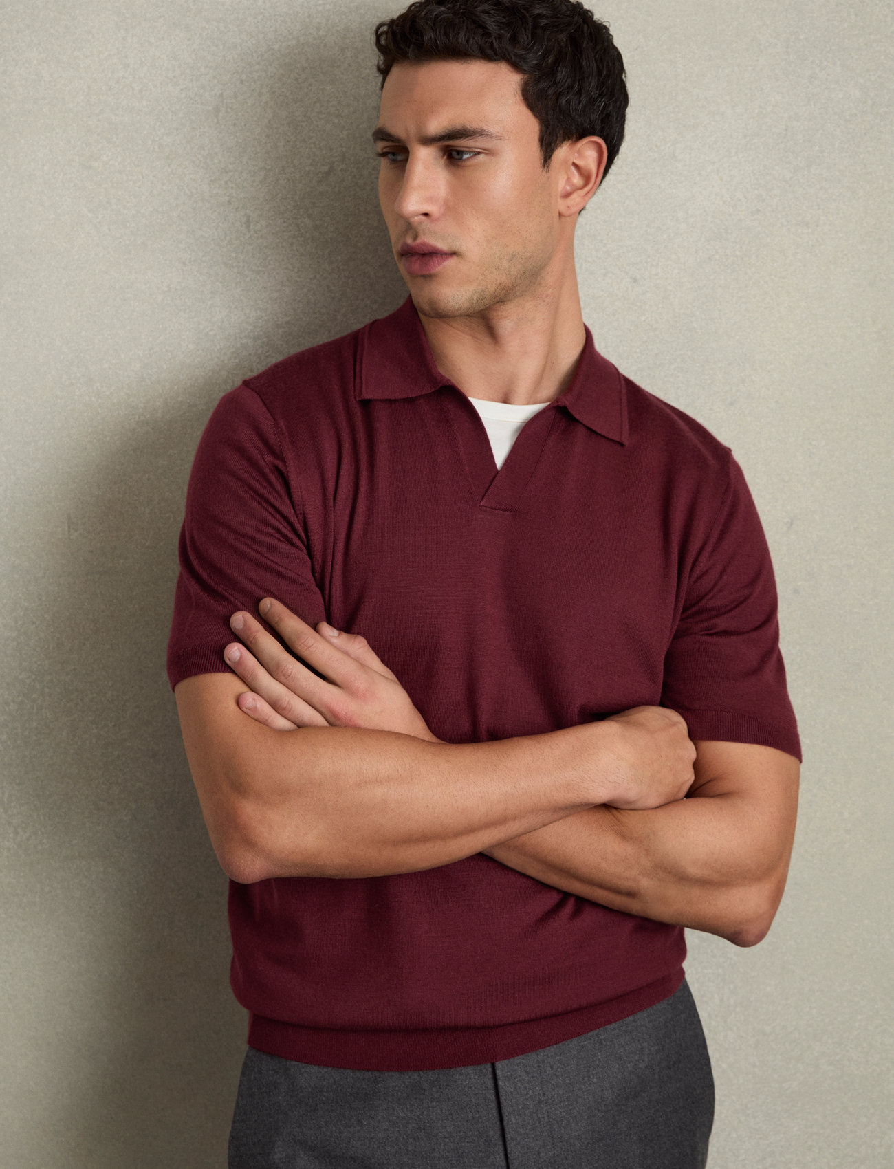 Reiss Duchie, S, Burgundy, Strik > Kortærmede Strikkede Poloer, Herre