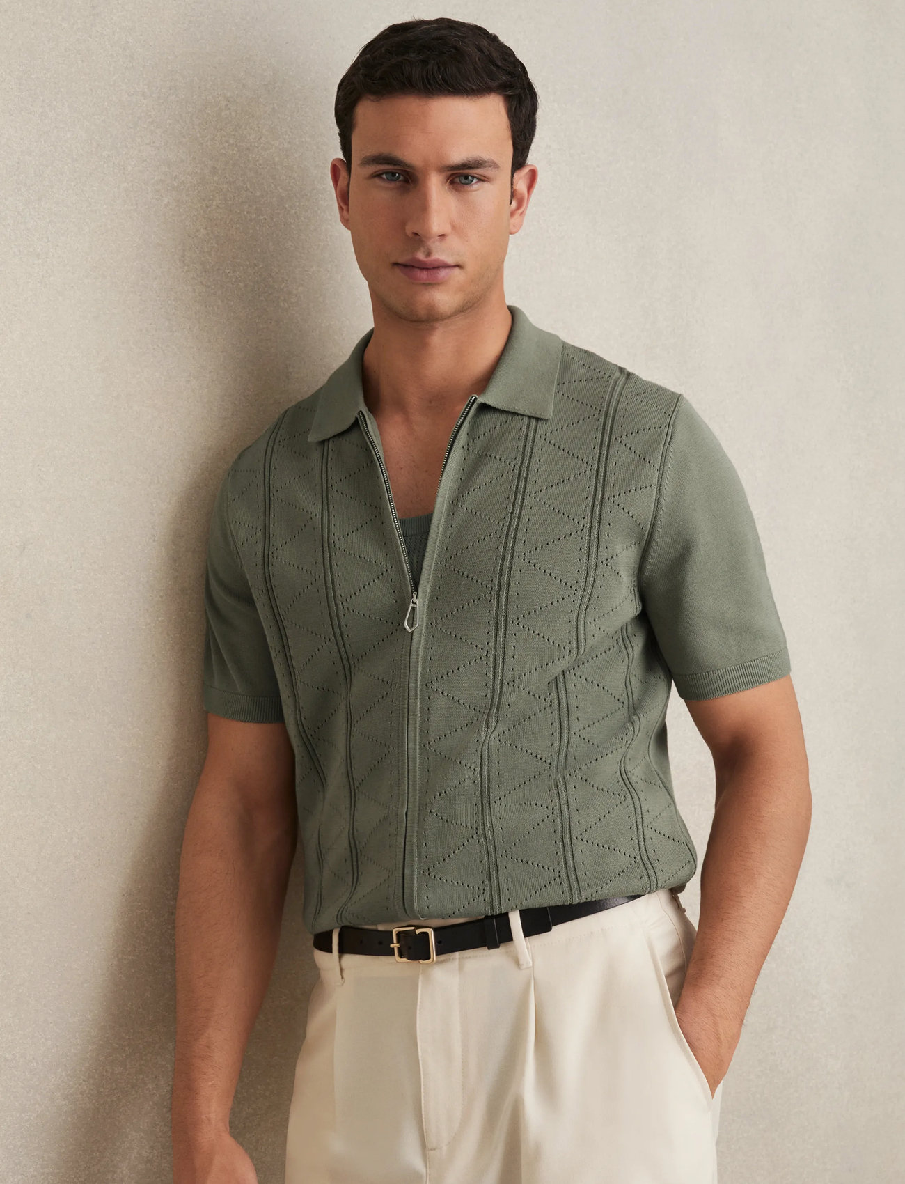 Reiss Tay, L, Green, Skjorter > Kortærmede Shirts, Herre