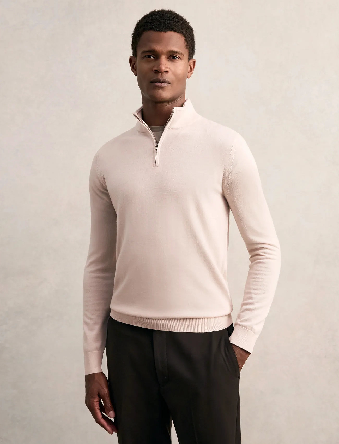 Reiss Blackhall, XL, Cream, Strik > Trøjer Med Halv Lynlås, Herre