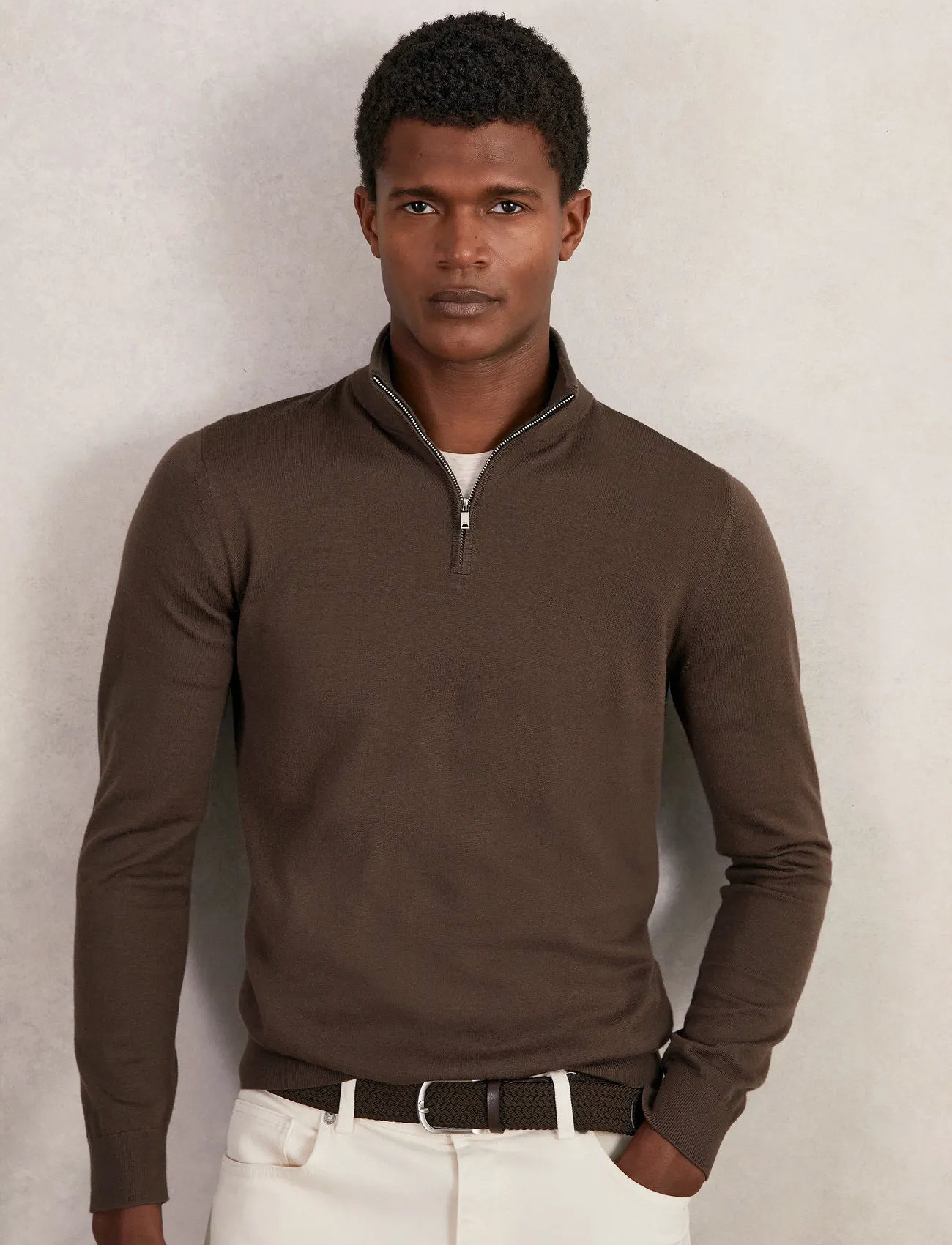 Reiss Blackhall, L, Brown, Strik > Trøjer Med Halv Lynlås, Herre