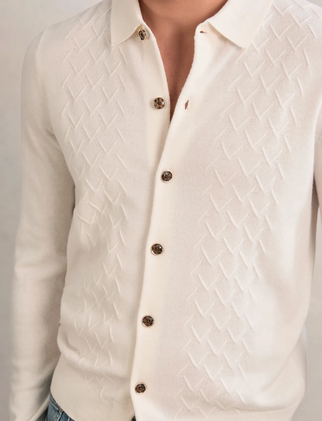 Reiss Gideon, XL, Cream, Strik > Langærmede Strikkede Poloer, Herre