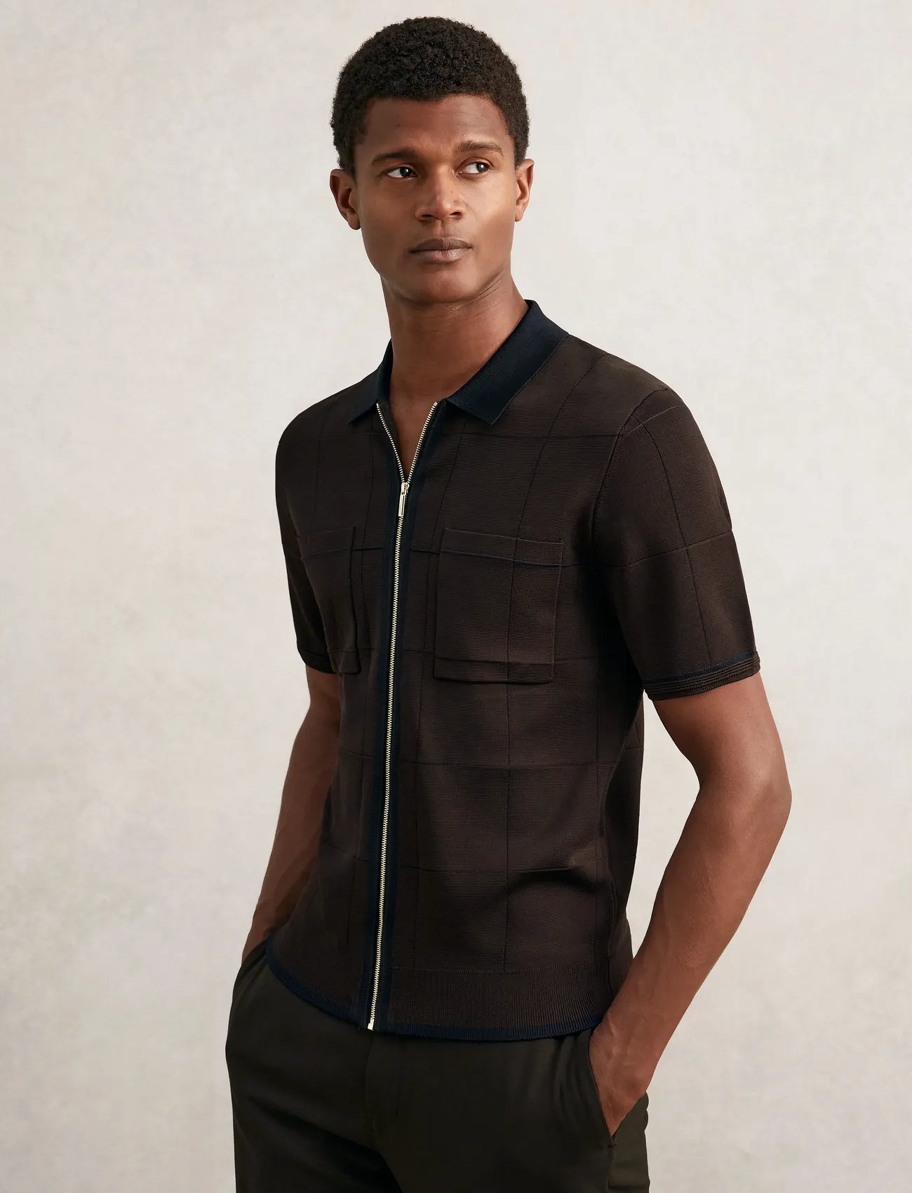 Reiss Baxter, S, Brown, Strik > Kortærmede Strikkede Poloer, Herre