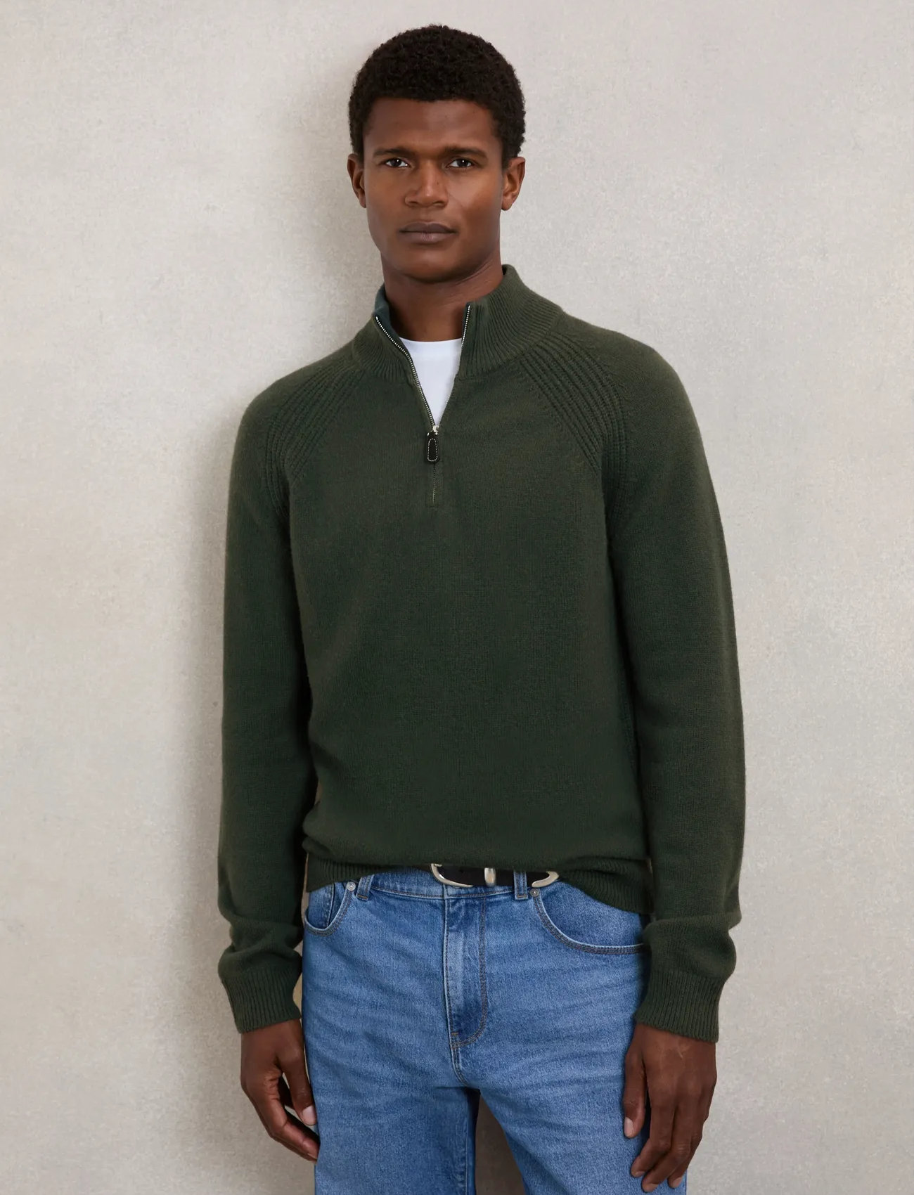 Reiss Charming, L, Green, Strik > Trøjer Med Halv Lynlås, Herre
