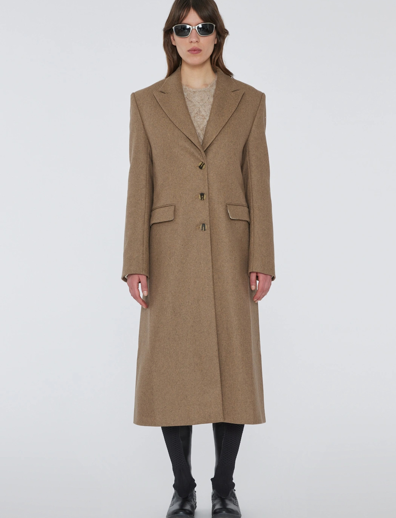 REMAIN Birger Christensen Wool Semi Fitted Coat, 36, Beige, Frakker > Vinterfrakker, Dame