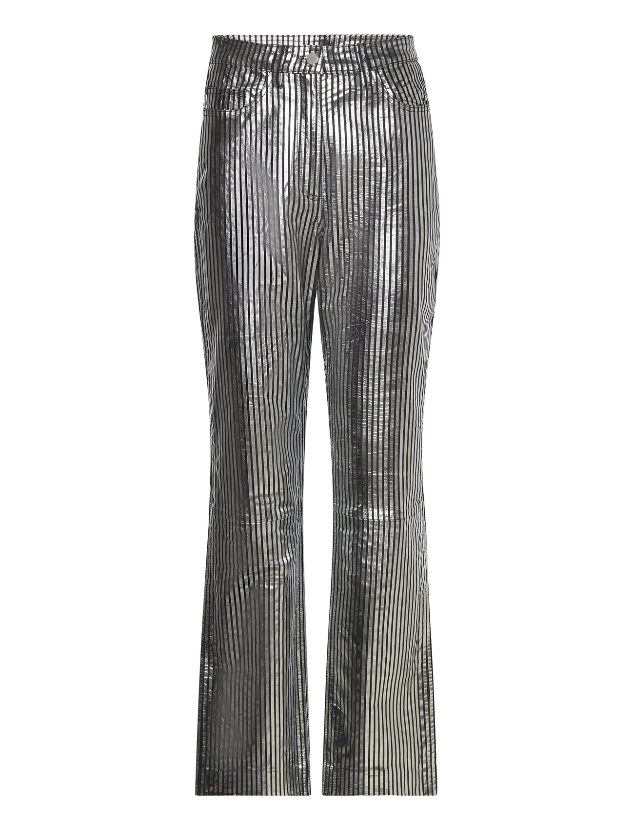 REMAIN Birger Christensen Striped Leather Pants Silver