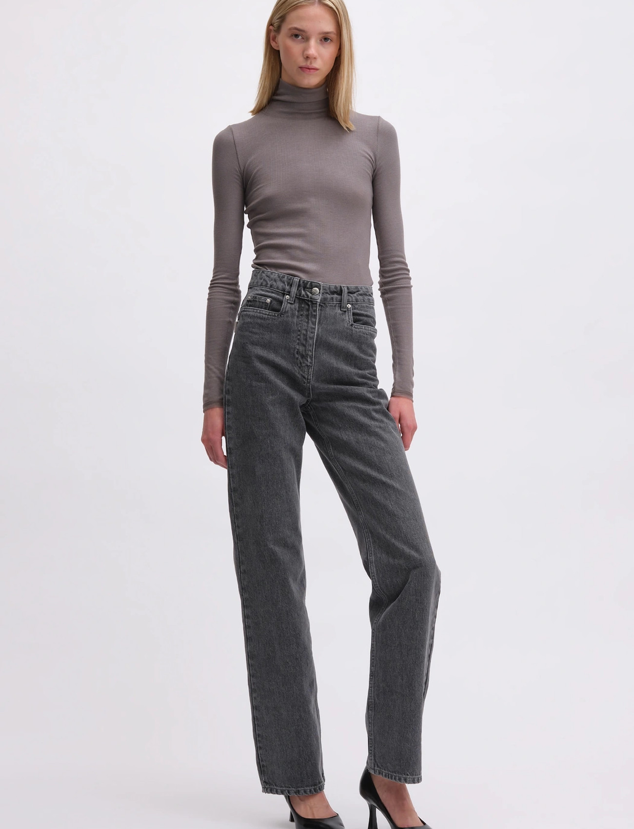 REMAIN Birger Christensen Long Sleeve Turtle Neck, L, Grey, Strik > Rullekrave, Dame