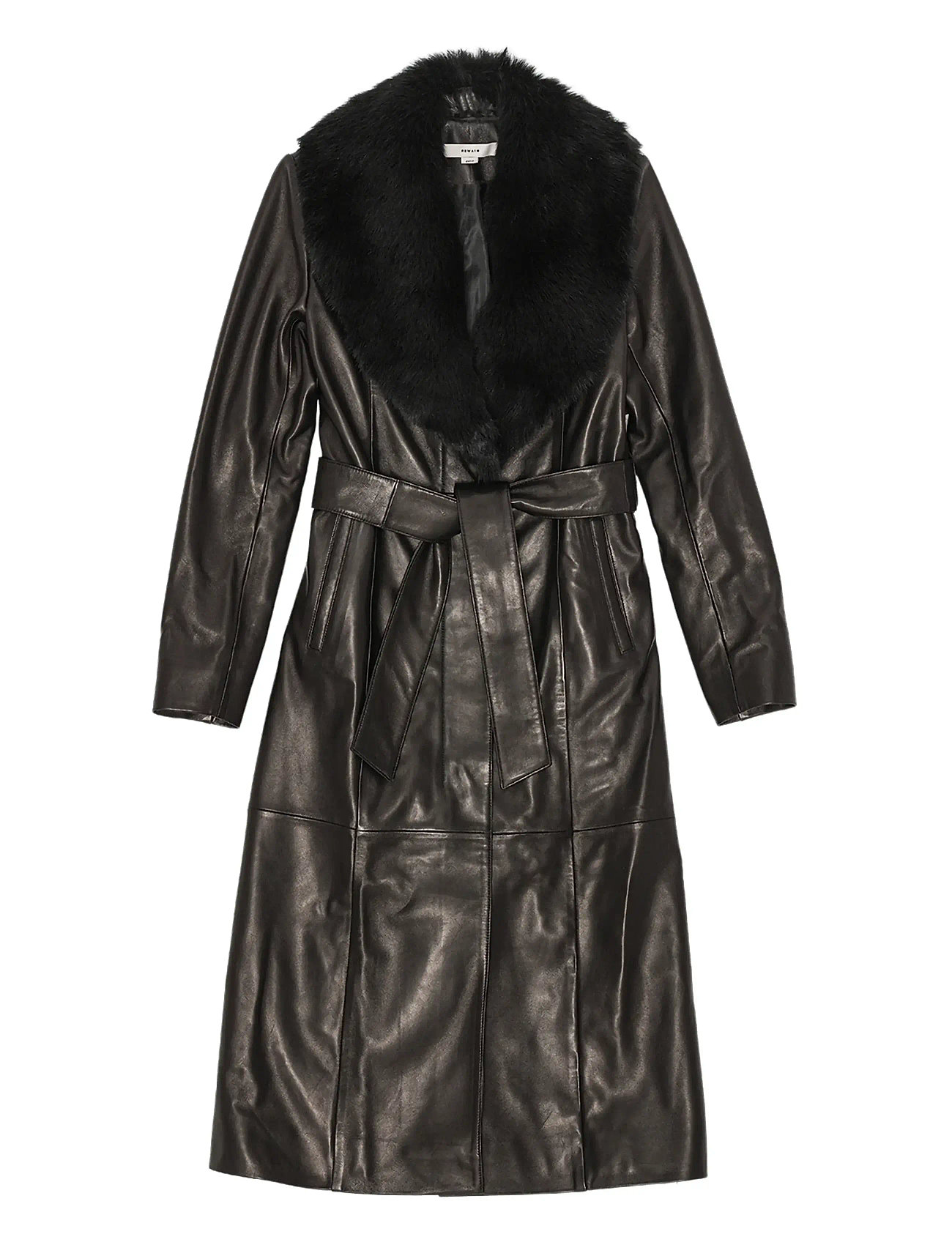 REMAIN Birger Christensen Leather Trench With Fur Collar, 36, Black, Jakker > Læder, Dame