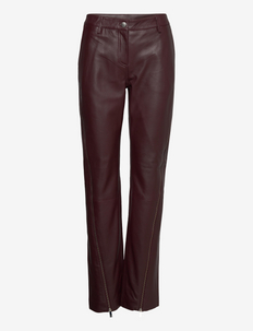 Leather Zipper Detail Pants - leren broeken - decadent chocolate