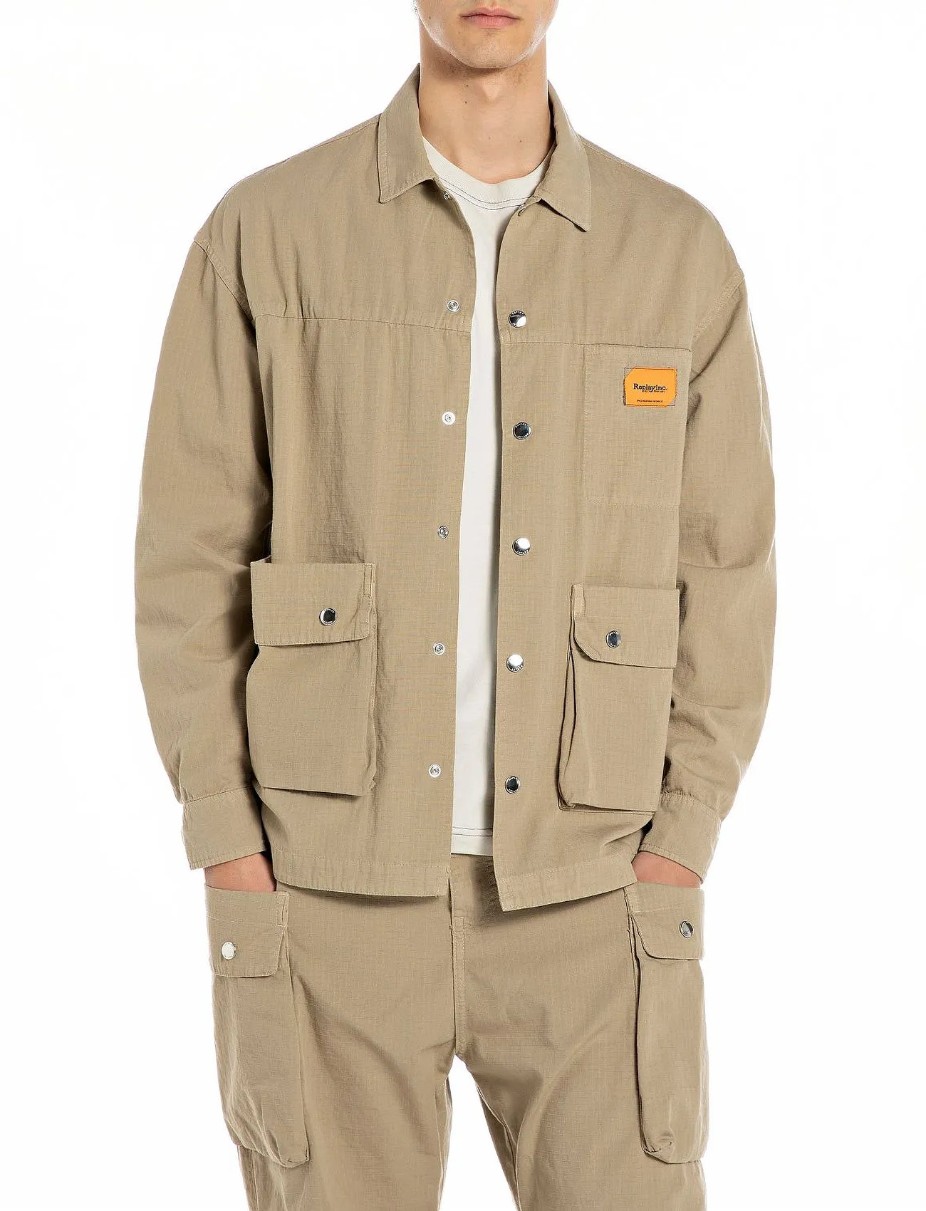 Replay Shirt, S, Khaki green, Skjorter > Afslappet Shirts, Herre