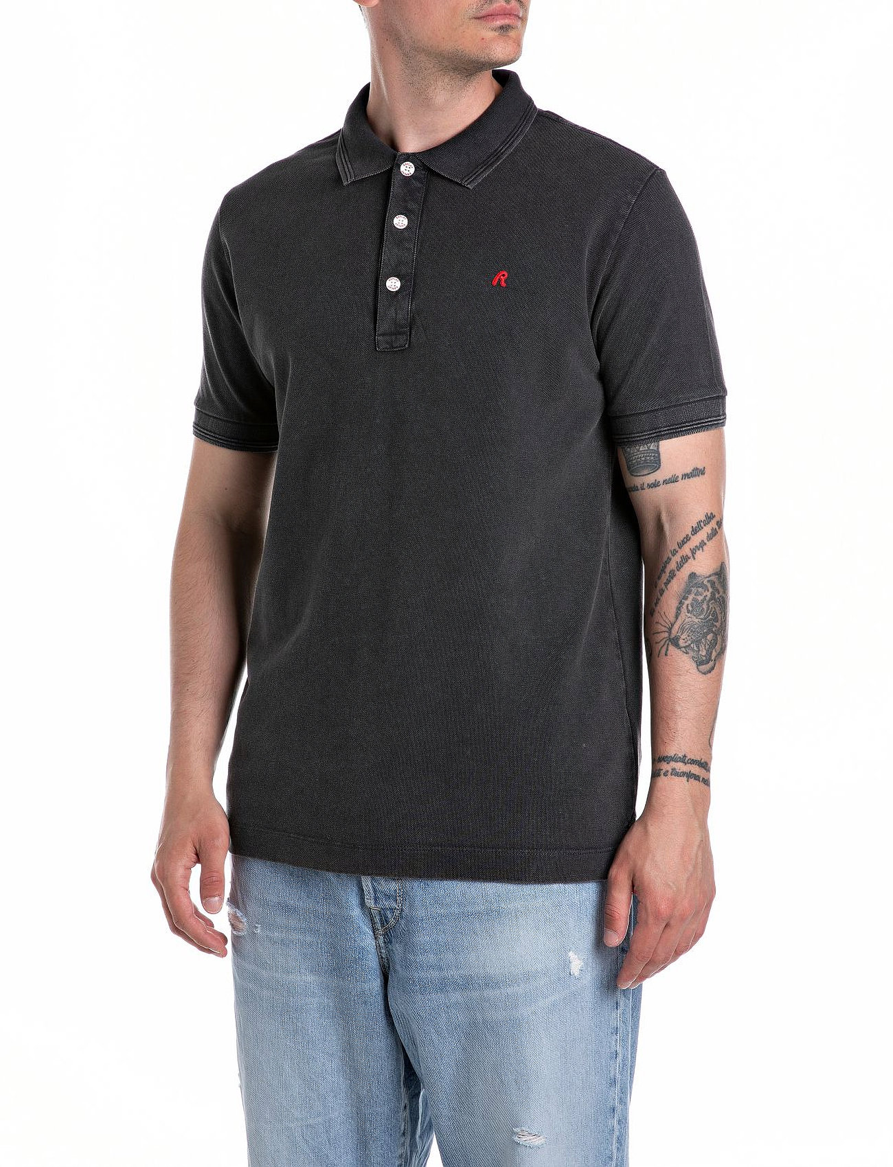 Replay Polo Regular_Slim Polo, M, Black, Strik > Kortærmede Strikkede Poloer, Herre