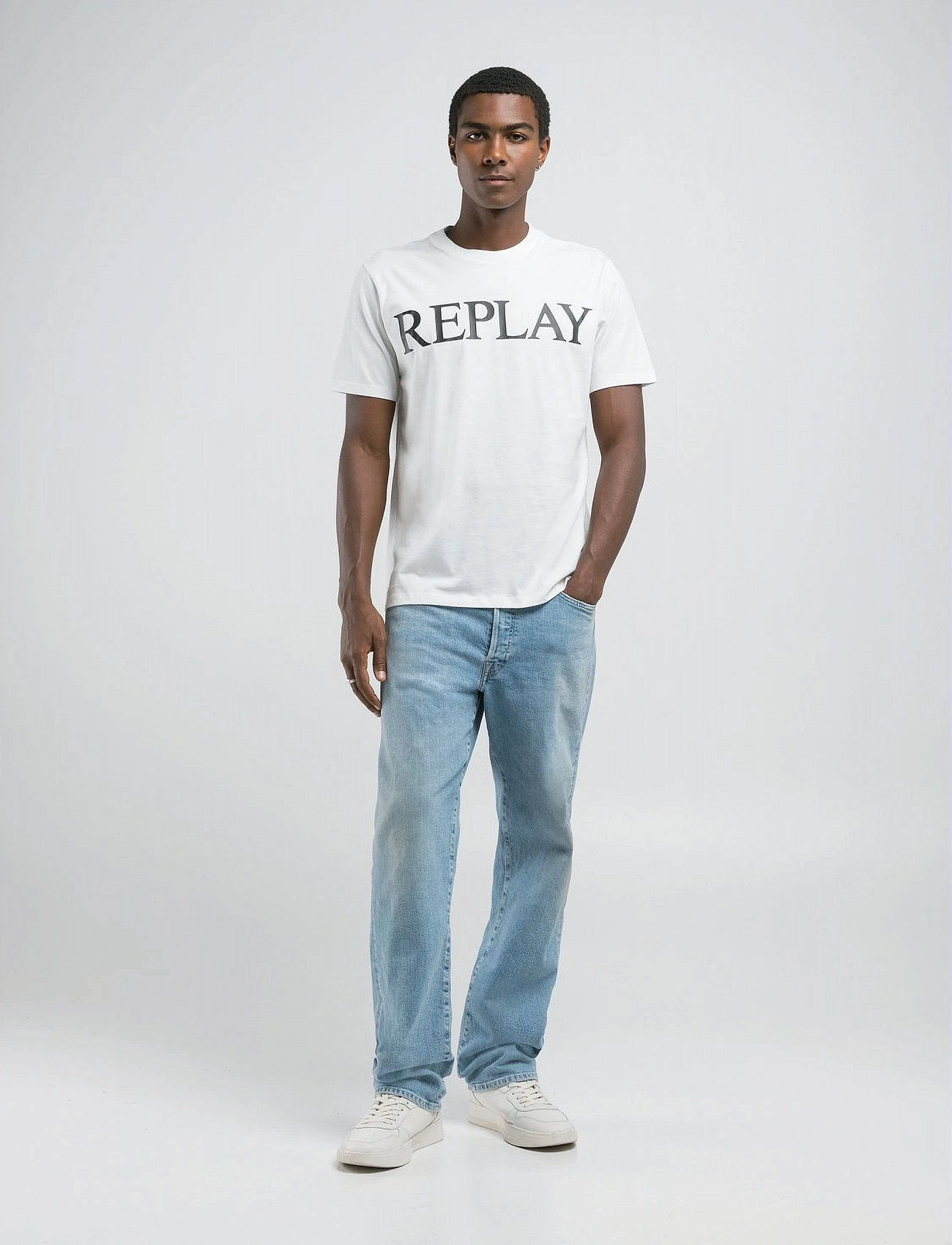 Replay T-Shirt Regular Replay Basics, L, White, T-Shirts > Kortærmede, Herre