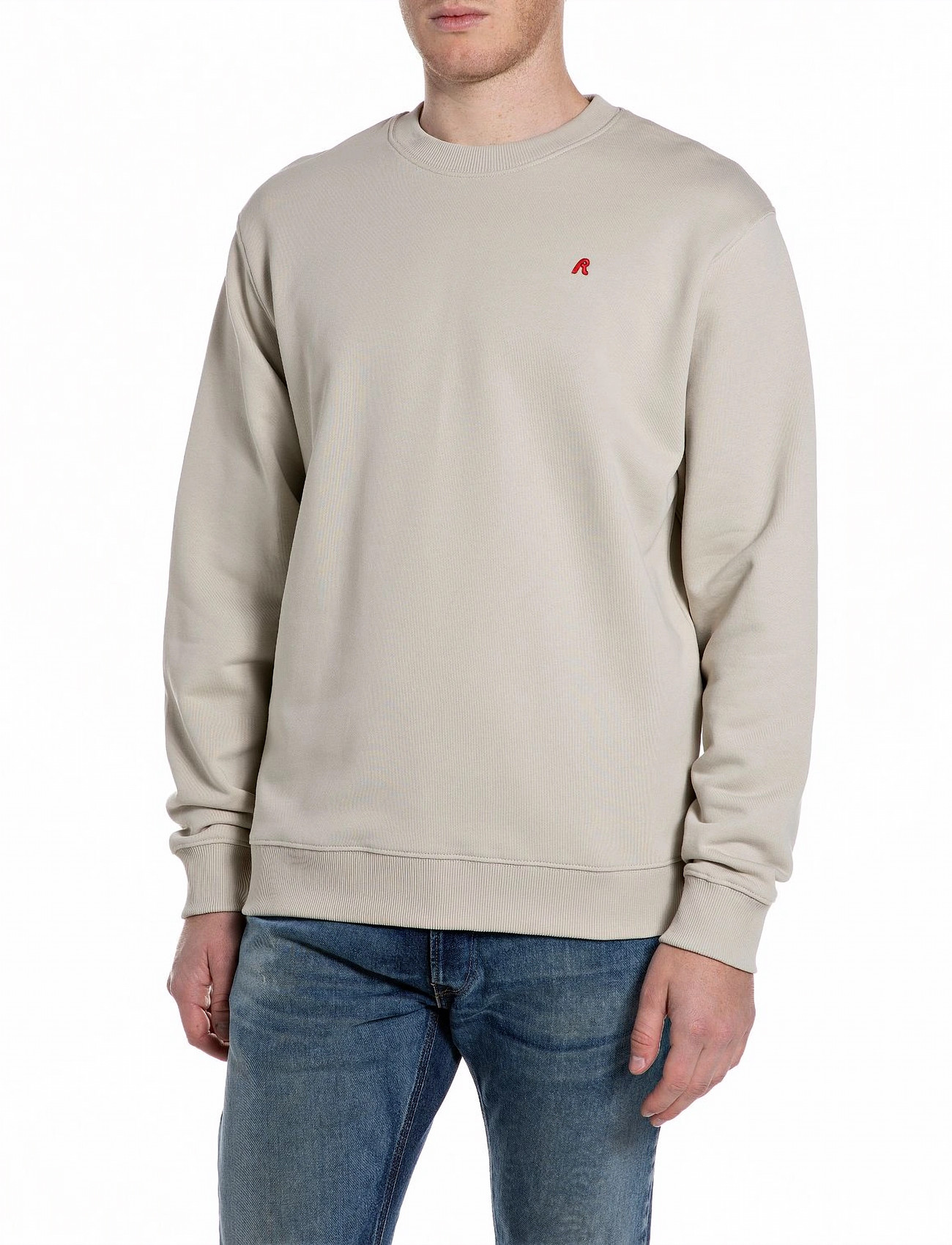 Replay Jumper Regular Red Logo, M, Cream, Sweatshirts & Hættetrøjer > Sweatshirts, Herre