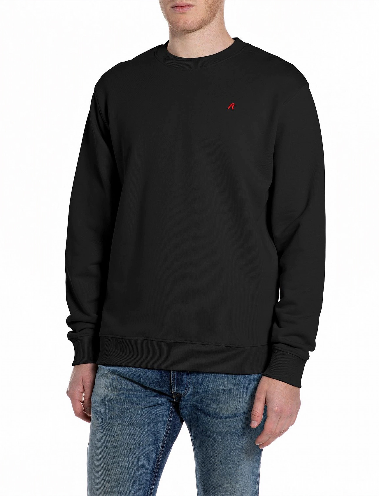 Replay Jumper Regular Red Logo, M, Black, Sweatshirts & Hættetrøjer > Sweatshirts, Herre
