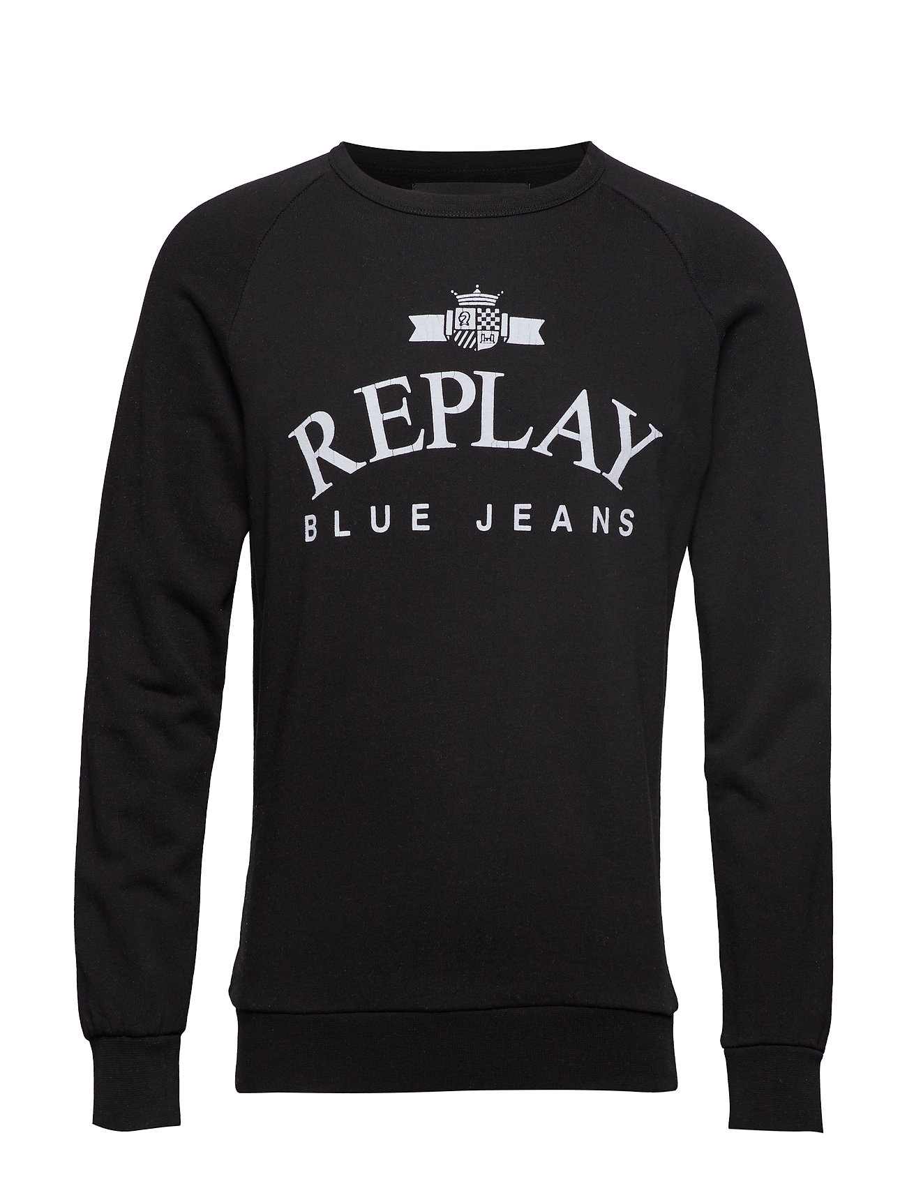 Cotton Fleece Trui Met Lange Mouwen Zwart Replay replay kopen in de aanbieding