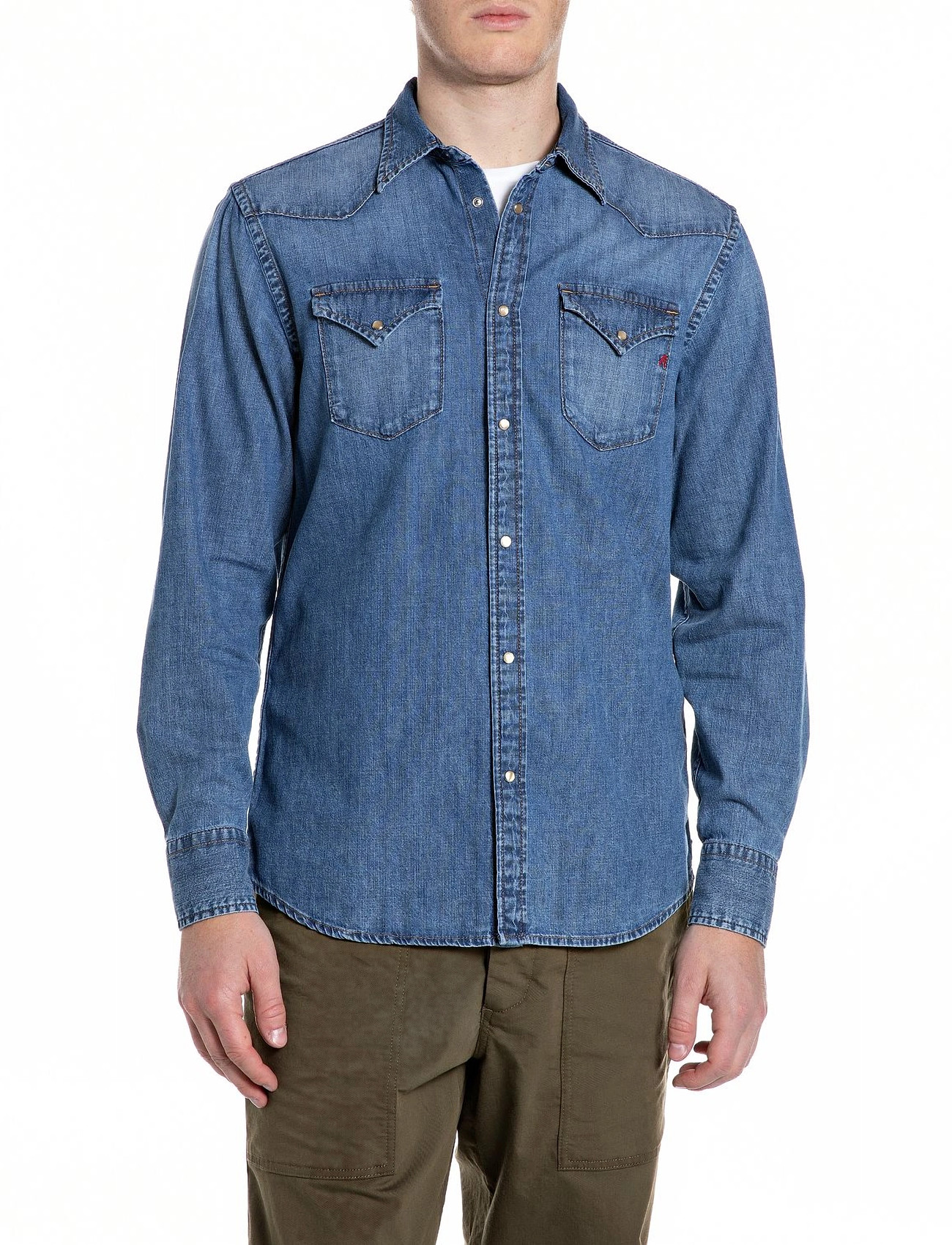 Replay Shirt Regular, L, Blue, Skjorter > Denim-Skjorter, Herre