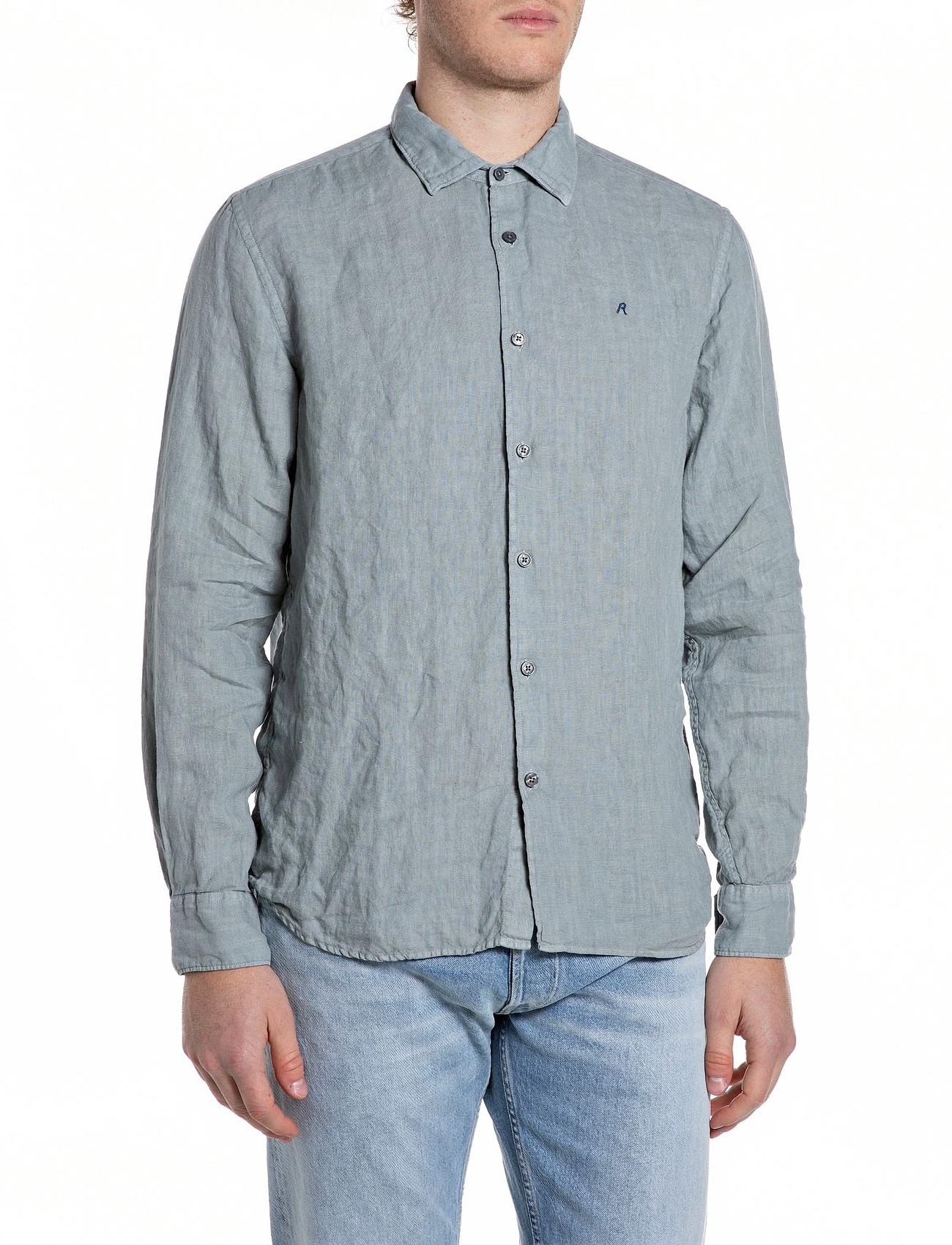 Replay Shirt Regular, L, Grey, Skjorter > Skjorter I Hør, Herre