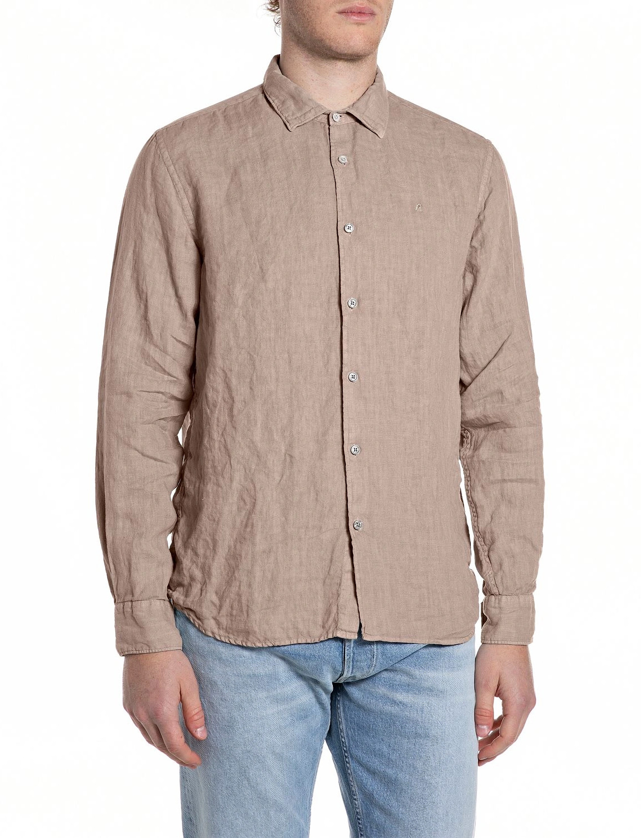 Replay Shirt Regular, L, Beige, Skjorter > Skjorter I Hør, Herre